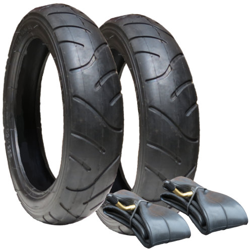 Bent Valve tubes & Pram Tyres PINK LINE 2 x iCANDY PEAR Pram 12 1/2" x 2 1/4 
